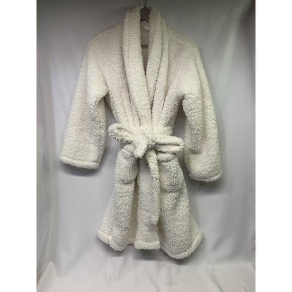 Pottery Barn Other - Pottery Barn Teddy Bear Robe Plush Sherpa Ivory Tie belt Short Women’s Sz Small